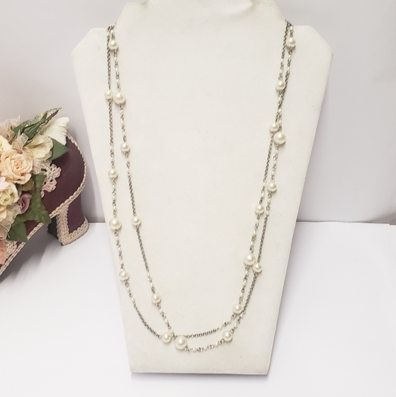 Vintage Jewelry - Vintage Pearl & Chain Double strand necklace